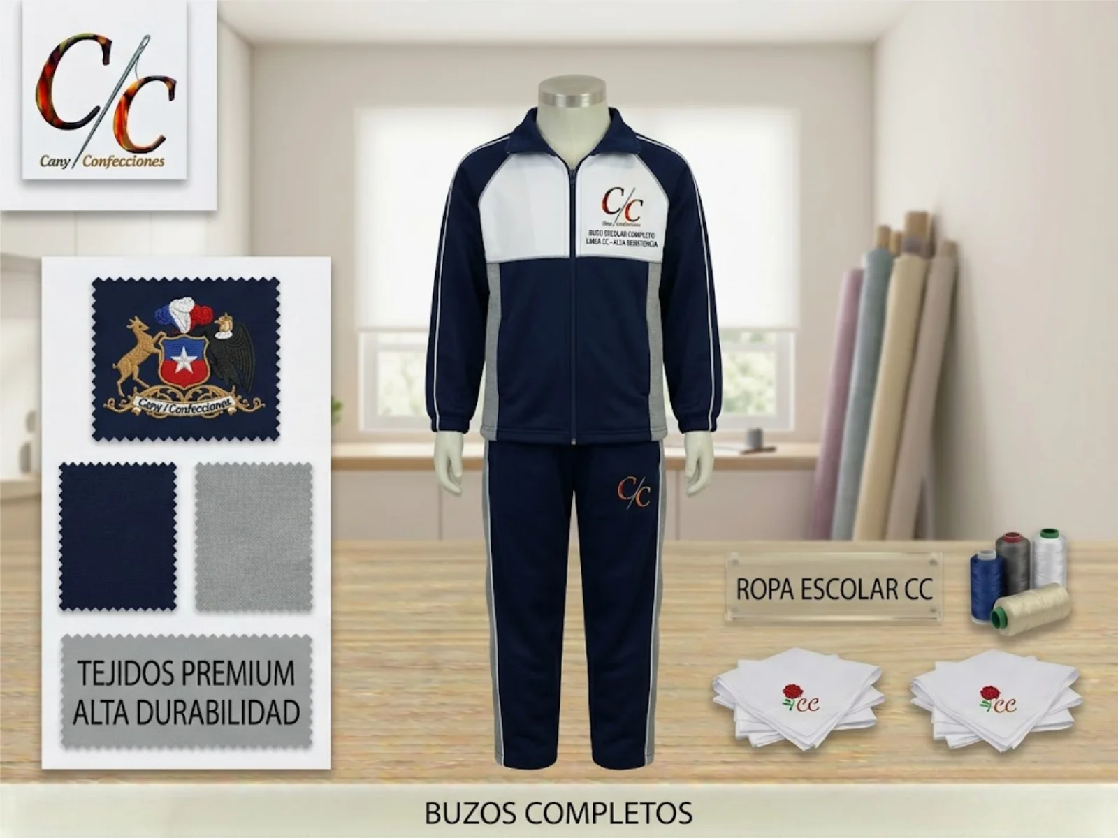 Buzos escolares completos personalizados de Confecory en Chile