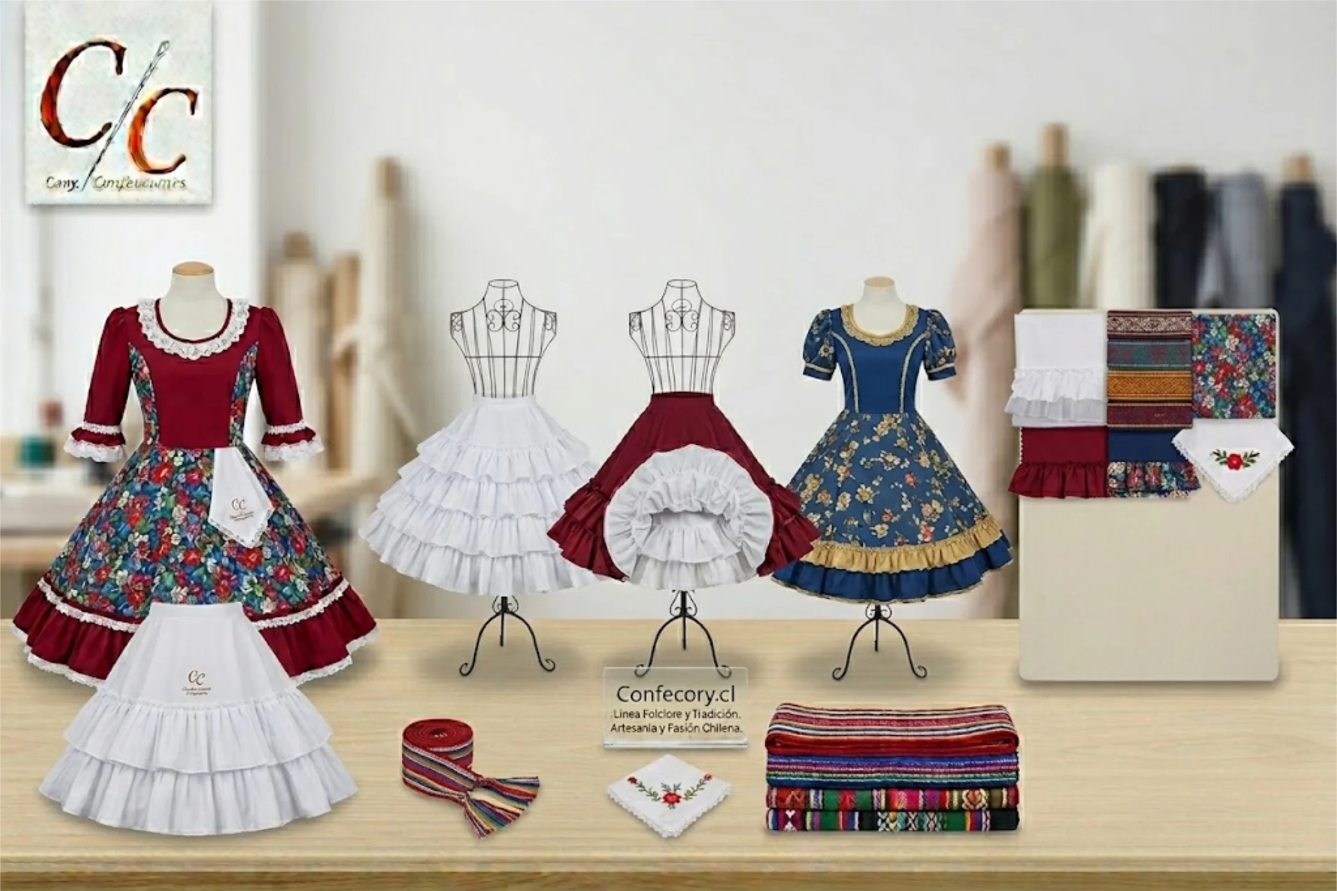 Vestuario folclórico y accesorios de danza tradicional chilena de Confecory en Chile