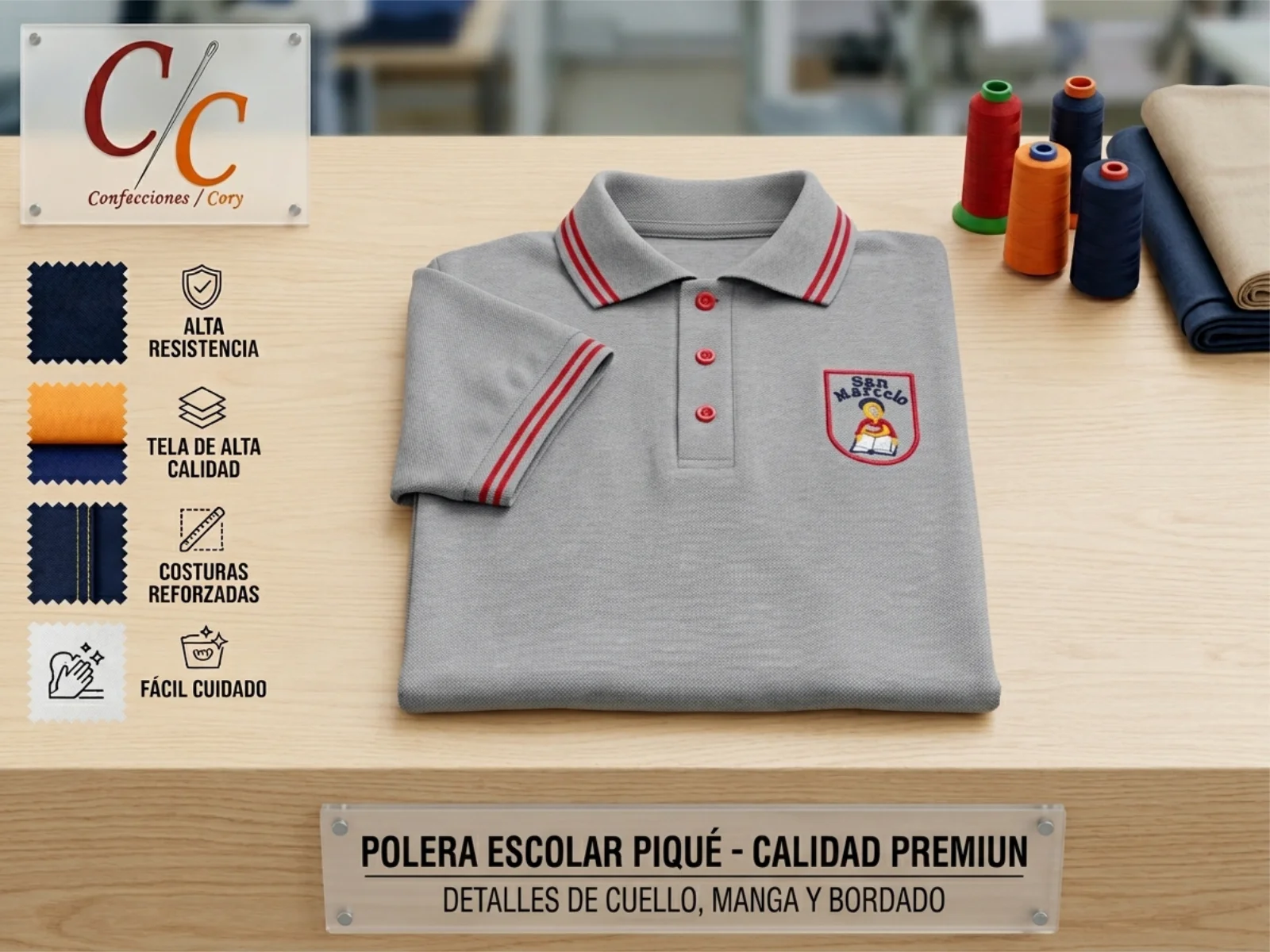 Poleras piqué escolares bordadas de Confecory en Chile
